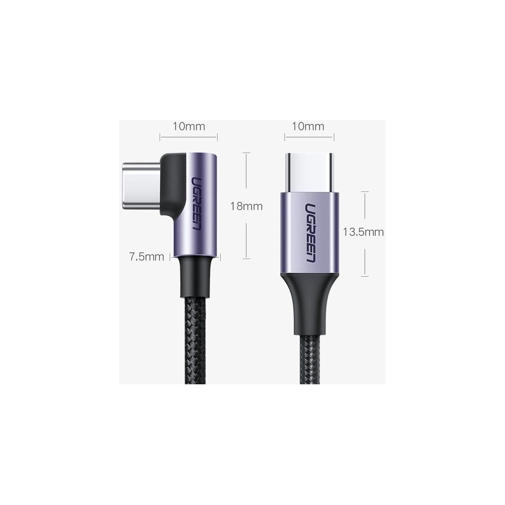 Hurtownia GSM - Cablu unghiular UGREEN US255 USB-C/USB-C Power Delivery 60W 20V 3A 1m negru-gri - UGR1570 - {ean13} - Hurt