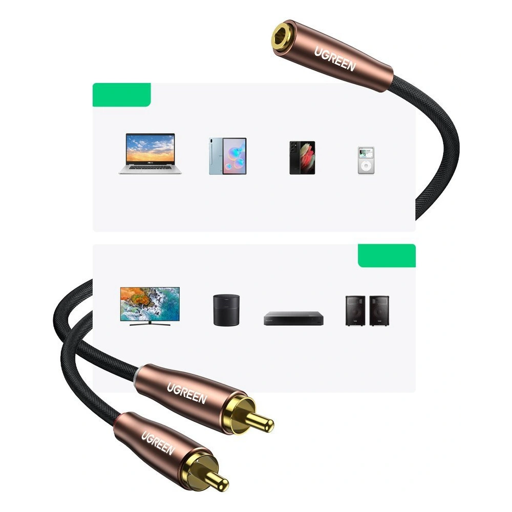 Hurtownia GSM - Cablul audio UGREEN AV198 3,5mm mini jack/2RCA 3m maro - UGR1574 - {ean13} - Hurt