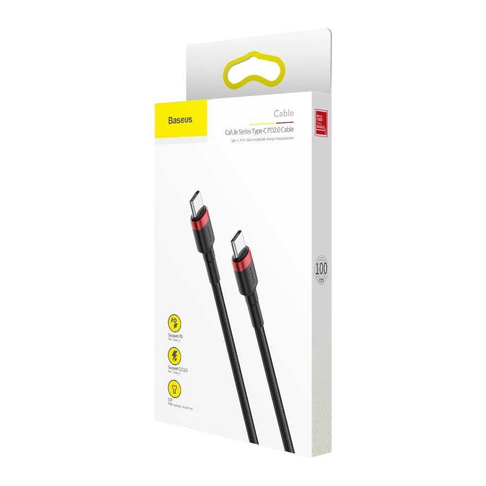 Hurtownia GSM - Kabel Baseus Cafule USB-C/USB-C PD 2.0 60W 20V 3A QC 3.0 1M negru-roșu - BSU4117 - {ean13} - Hurt