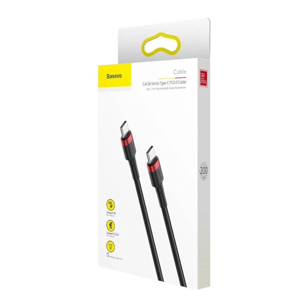 Hurtownia GSM - Cablu Baseus Cafule USB-C/USB-C PD 2.0 60W 20V 3A QC 3.0 2M negru-roșu - BSU4118 - {ean13} - Hurt