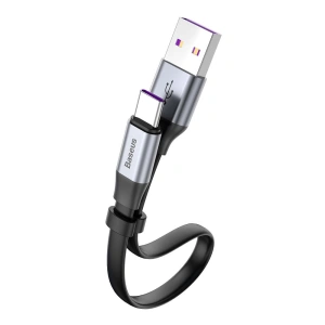 Lapos kábel Baseus Simple USB-A/USB-C SuperCharge 5A 40W Quick Charge 3.0 QC 3.0 23cm szürke