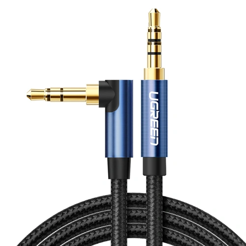 Kabel audio kątowy UGREEN AV112 AUX 2x mini jack 3,5mm 1,5m niebieski