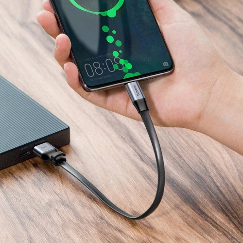 Płaski kabel Baseus Simple USB-A/USB-C SuperCharge 5A 40W Quick Charge 3.0 QC 3.0 23cm szary
