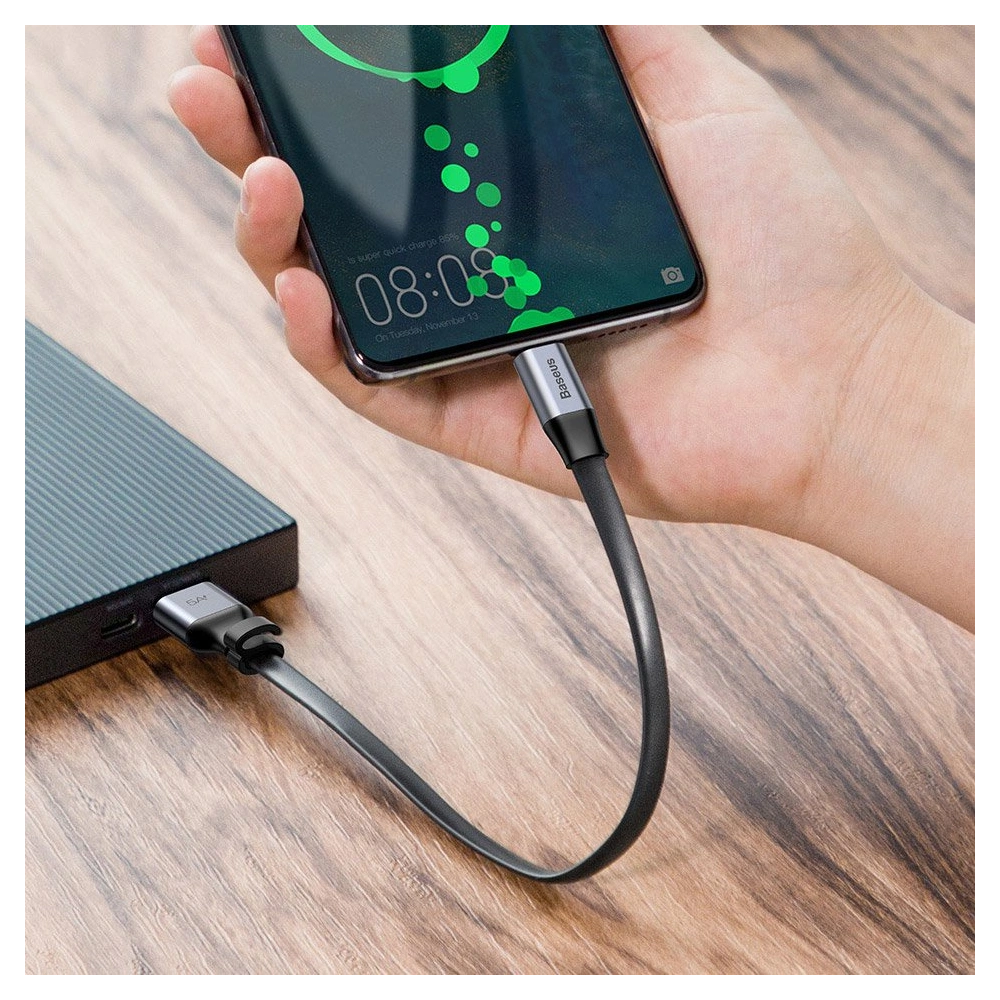 Hurtownia GSM - Płaski kabel Baseus Simple USB-A/USB-C SuperCharge 5A 40W Quick Charge 3.0 QC 3.0 23cm szary - BSU4119 - {ean13} - Hurt