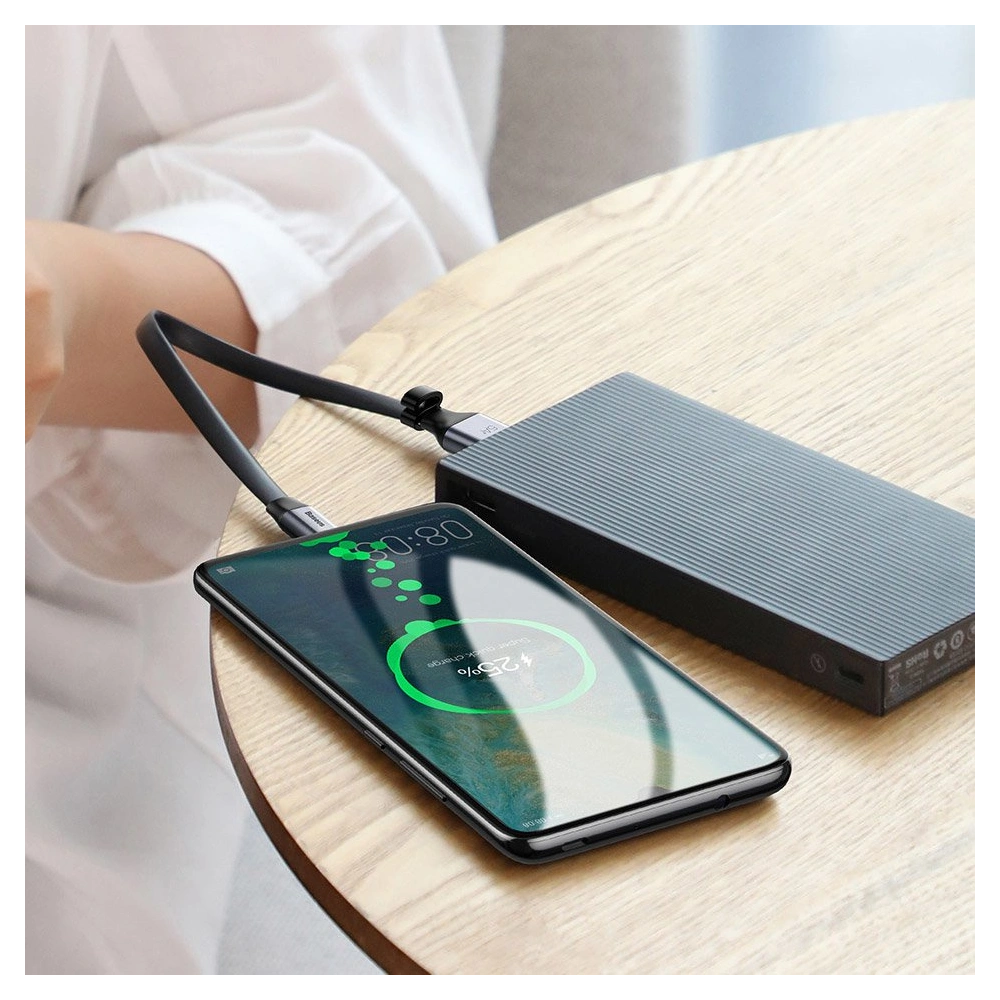 Hurtownia GSM - Cablul plat Baseus Simple USB-A/USB-C SuperCharge 5A 40W Quick Charge 3.0 QC 3.0 23cm gri - BSU4119 - {ean13} - Hurt