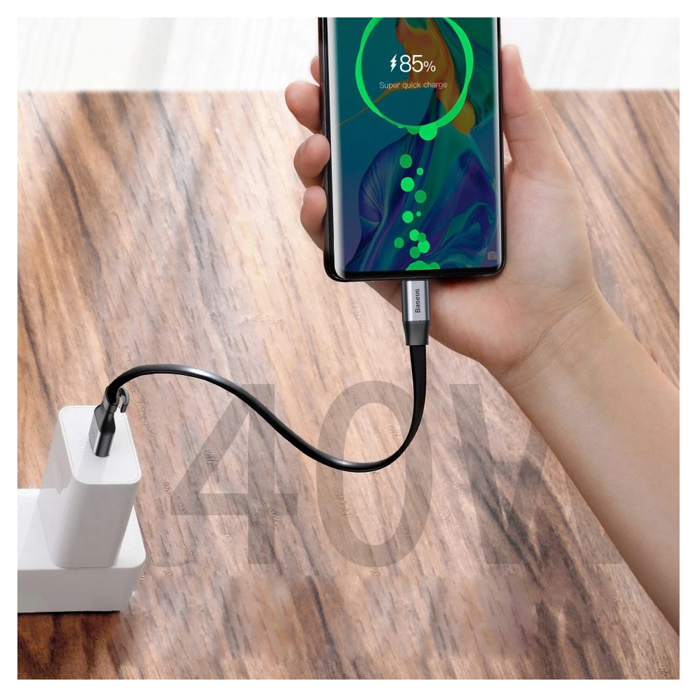 Hurtownia GSM - Cablul plat Baseus Simple USB-A/USB-C SuperCharge 5A 40W Quick Charge 3.0 QC 3.0 23cm gri - BSU4119 - {ean13} - Hurt