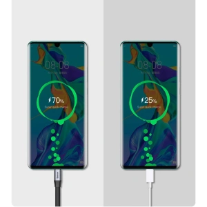 Lapos kábel Baseus Simple USB-A/USB-C SuperCharge 5A 40W Quick Charge 3.0 QC 3.0 23cm szürke