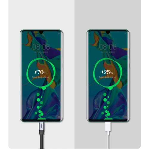 Płaski kabel Baseus Simple USB-A/USB-C SuperCharge 5A 40W Quick Charge 3.0 QC 3.0 23cm szary