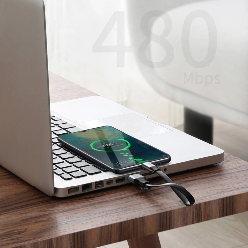 Płaski kabel Baseus Simple USB-A/USB-C SuperCharge 5A 40W Quick Charge 3.0 QC 3.0 23cm szary