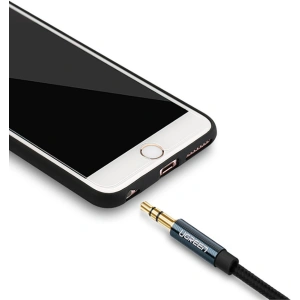 Kabel audio kątowy UGREEN AV112 AUX 2x mini jack 3,5mm 1,5m niebieski