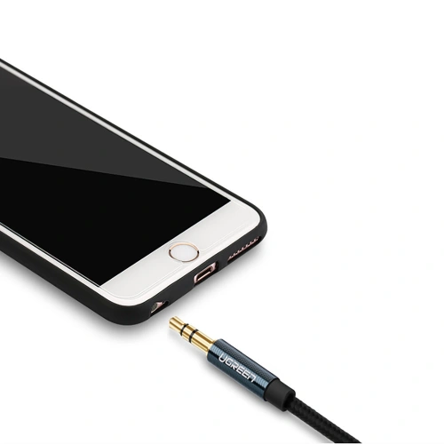 Kabel audio kątowy UGREEN AV112 AUX 2x mini jack 3,5mm 1,5m niebieski