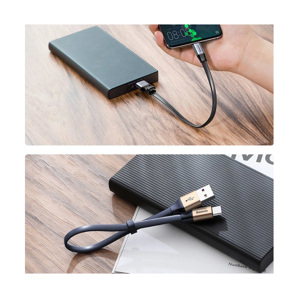 Hurtownia GSM - Cablul plat Baseus Simple USB-A/USB-C SuperCharge 5A 40W Quick Charge 3.0 QC 3.0 23cm gri - BSU4119 - {ean13} - Hurt