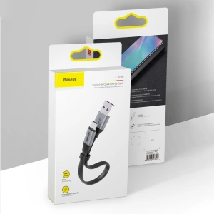 Lapos kábel Baseus Simple USB-A/USB-C SuperCharge 5A 40W Quick Charge 3.0 QC 3.0 23cm szürke