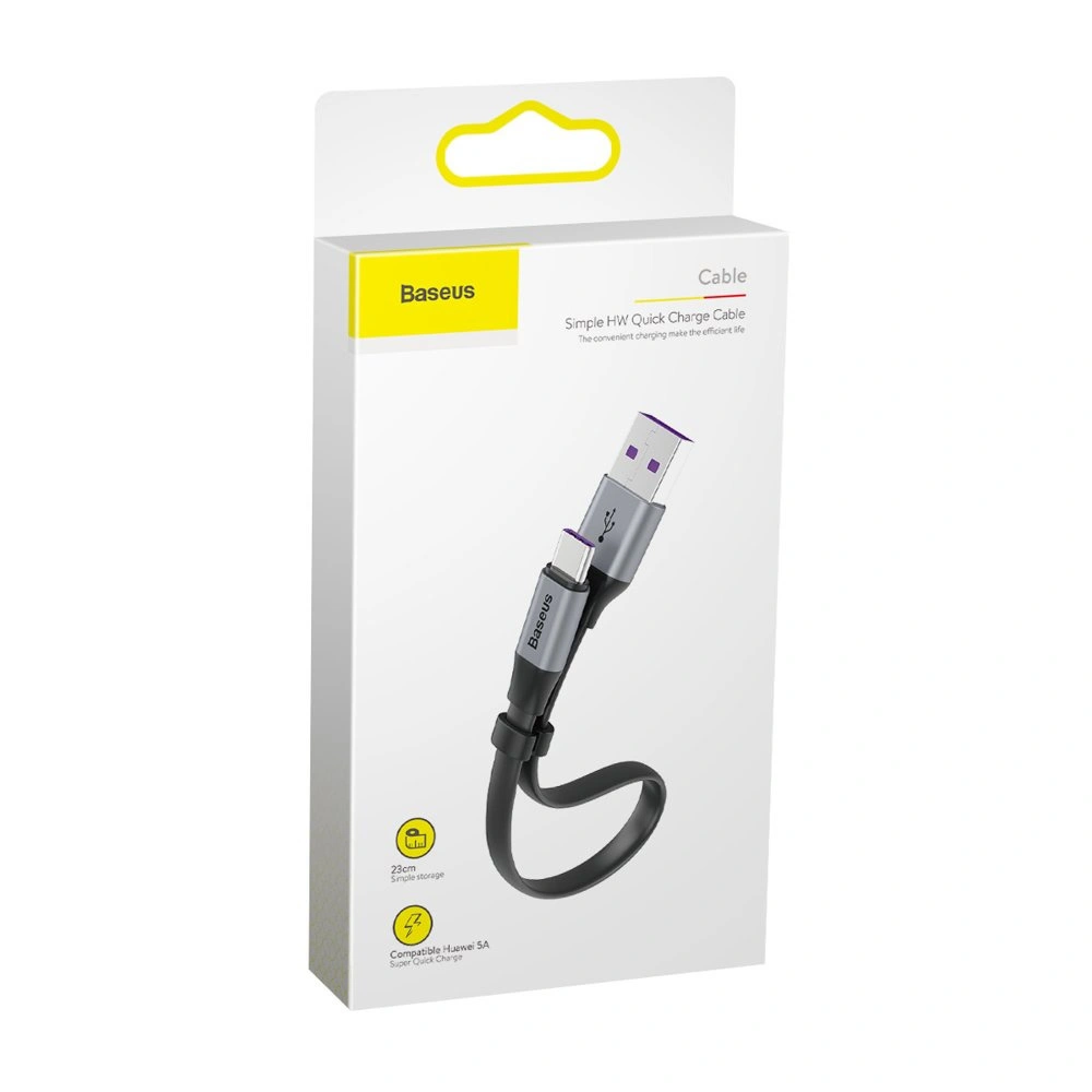 Hurtownia GSM - Cablul plat Baseus Simple USB-A/USB-C SuperCharge 5A 40W Quick Charge 3.0 QC 3.0 23cm gri - BSU4119 - {ean13} - Hurt