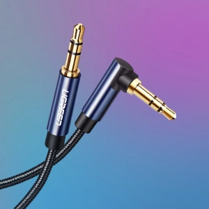 Kabel audio kątowy UGREEN AV112 AUX 2x mini jack 3,5mm 1,5m niebieski