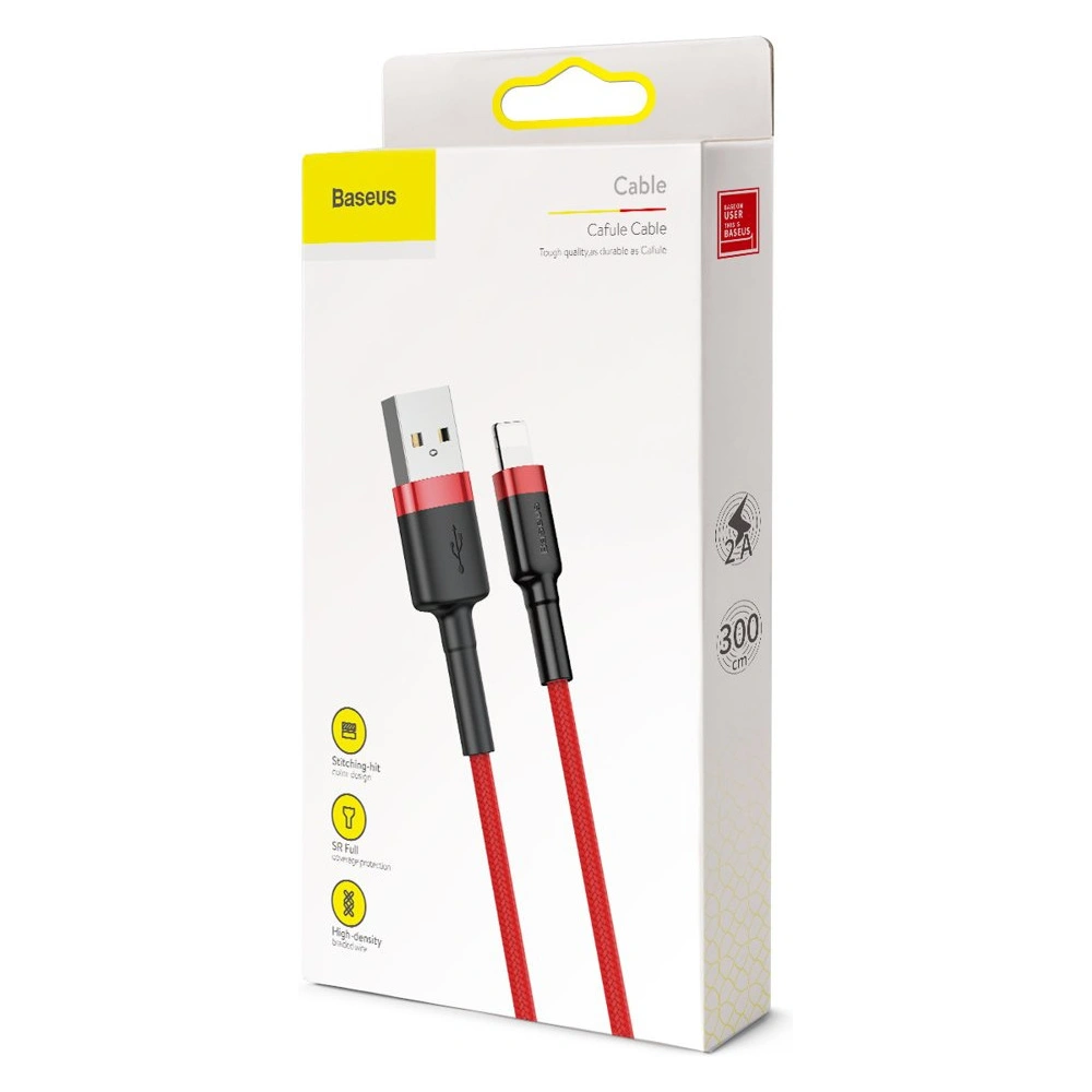Hurtownia GSM - Kábel Baseus Cafule USB-A/Lightning QC 3.0 2A 3M piros - BSU4121 - {ean13} - Hurt