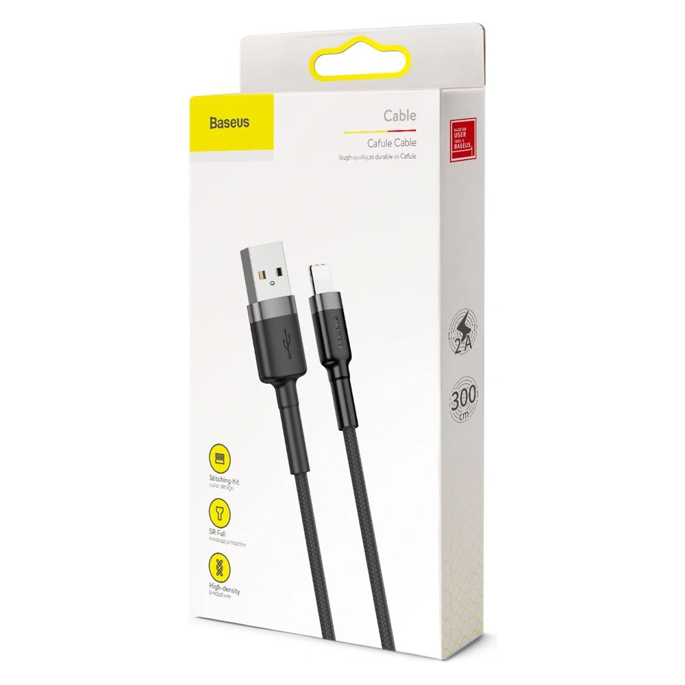 Hurtownia GSM - Kabel Baseus Cafule USB-A/Lightning QC 3.0 2A 3M schwarz-grau - BSU4122 - {ean13} - Hurt