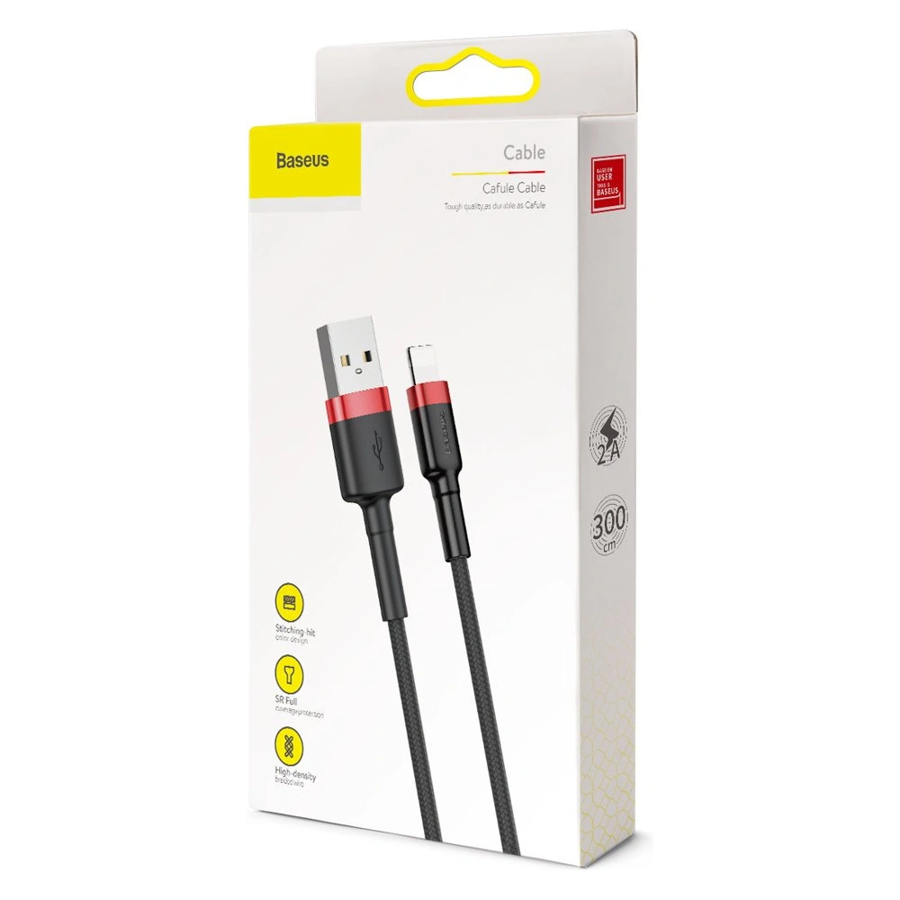 Hurtownia GSM - Kábel Baseus Cafule USB-A/Lightning QC 3.0 2A 3M fekete-piros - BSU4123 - {ean13} - Hurt