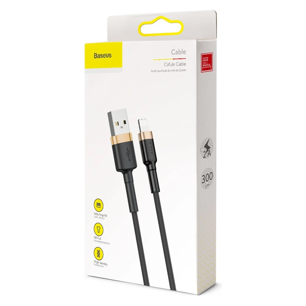 Hurtownia GSM - Kábel Baseus Cafule USB-A/Lightning QC 3.0 2A 3M fekete-arany - BSU4124 - {ean13} - Hurt