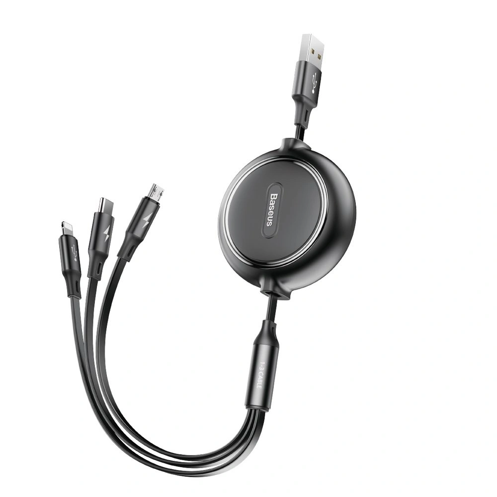 Hurtownia GSM - Rozwijany kabel Baseus Golden Loop 3w1 USB-A/microUSB - Lightning - USB-C 3.5A 35cm-120cm czarny - BSU4125 - {ean13} - Hurt