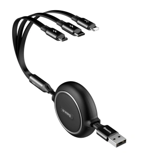 Hurtownia GSM - Kibővíthető kábel Baseus Golden Loop 3w1 USB-A/microUSB - Lightning - USB-C 3.5A 35cm-120cm fekete - BSU4125 - {ean13} - Hurt