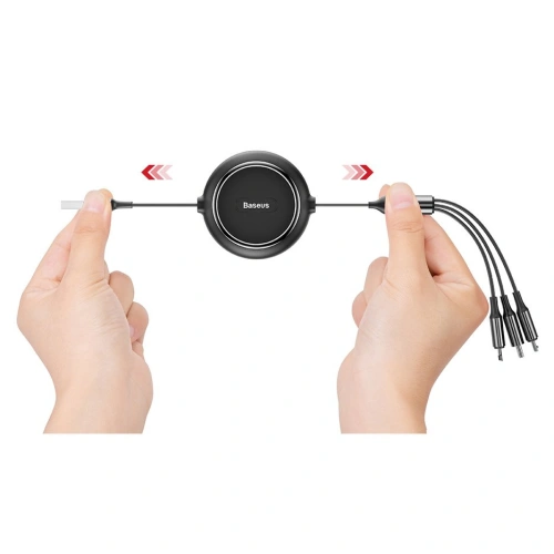 Rozwijany kabel Baseus Golden Loop 3w1 USB-A/microUSB - Lightning - USB-C 3.5A 35cm-120cm czarny