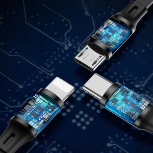 Rozwijany kabel Baseus Golden Loop 3w1 USB-A/microUSB - Lightning - USB-C 3.5A 35cm-120cm czarny