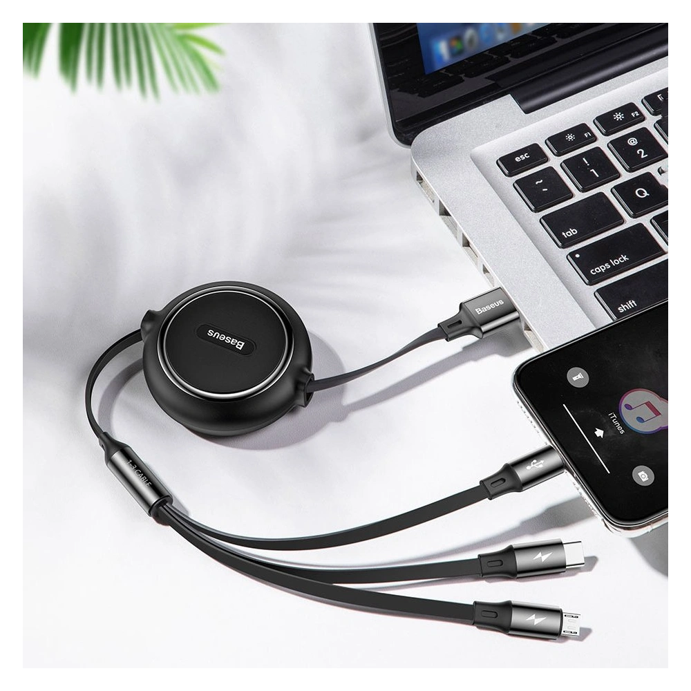 Hurtownia GSM - Rozwijany kabel Baseus Golden Loop 3w1 USB-A/microUSB - Lightning - USB-C 3.5A 35cm-120cm czarny - BSU4125 - {ean13} - Hurt