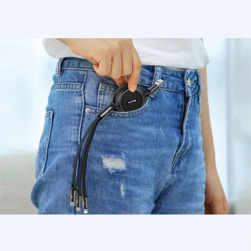 Rozwijany kabel Baseus Golden Loop 3w1 USB-A/microUSB - Lightning - USB-C 3.5A 35cm-120cm czarny