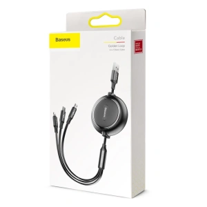 Hurtownia GSM - Kibővíthető kábel Baseus Golden Loop 3w1 USB-A/microUSB - Lightning - USB-C 3.5A 35cm-120cm fekete - BSU4125 - {ean13} - Hurt