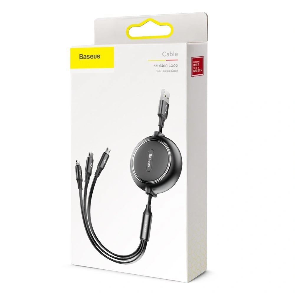 Hurtownia GSM - Kibővíthető kábel Baseus Golden Loop 3w1 USB-A/microUSB - Lightning - USB-C 3.5A 35cm-120cm fekete - BSU4125 - {ean13} - Hurt