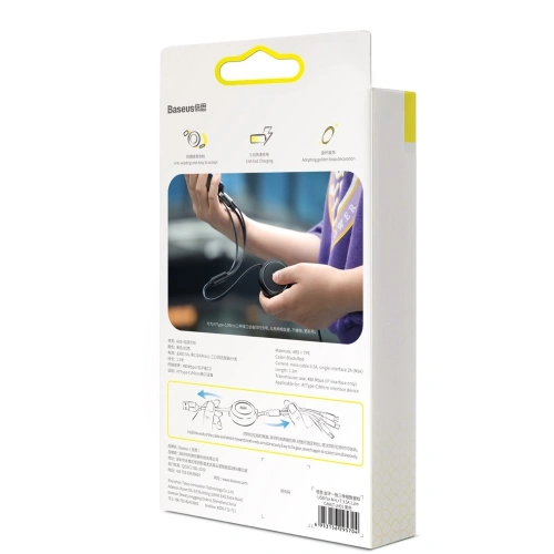 Rozwijany kabel Baseus Golden Loop 3w1 USB-A/microUSB - Lightning - USB-C 3.5A 35cm-120cm czarny