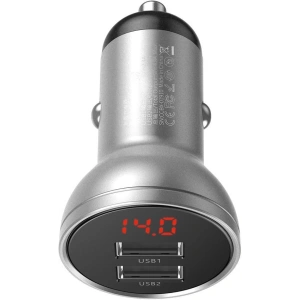 Ładowarka samochodowa Baseus 2x USB 4,8A 24W LCD srebrny