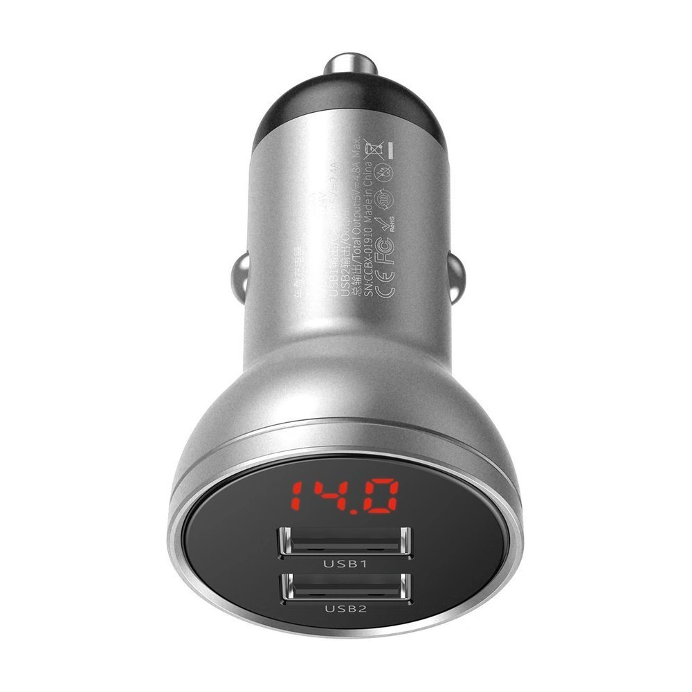 Hurtownia GSM - Nabíječka do auta Baseus 2x USB 4,8A 24W LCD stříbrná - BSU4128 - {ean13} - Hurt