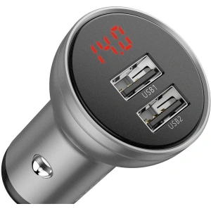 Ładowarka samochodowa Baseus 2x USB 4,8A 24W LCD srebrny