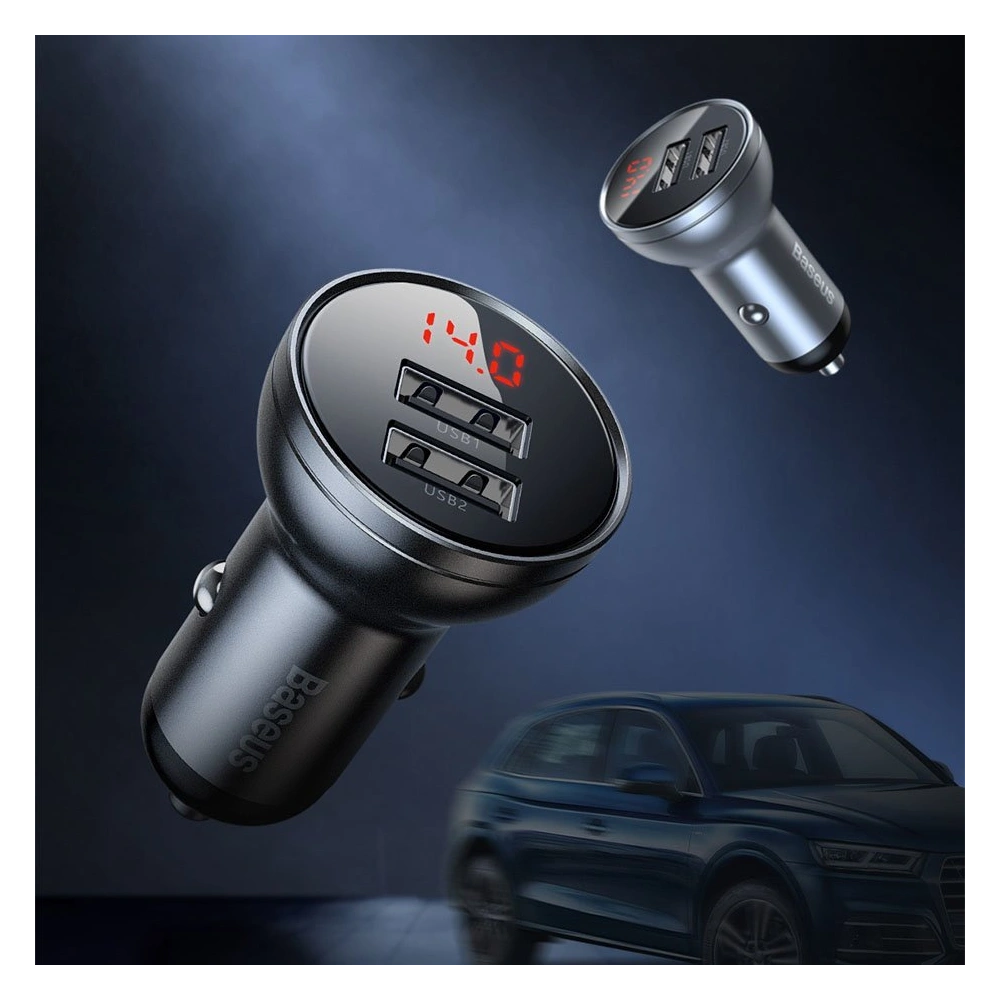 Hurtownia GSM - Încărcător auto Baseus 2x USB 4,8A 24W LCD argintiu - BSU4128 - {ean13} - Hurt