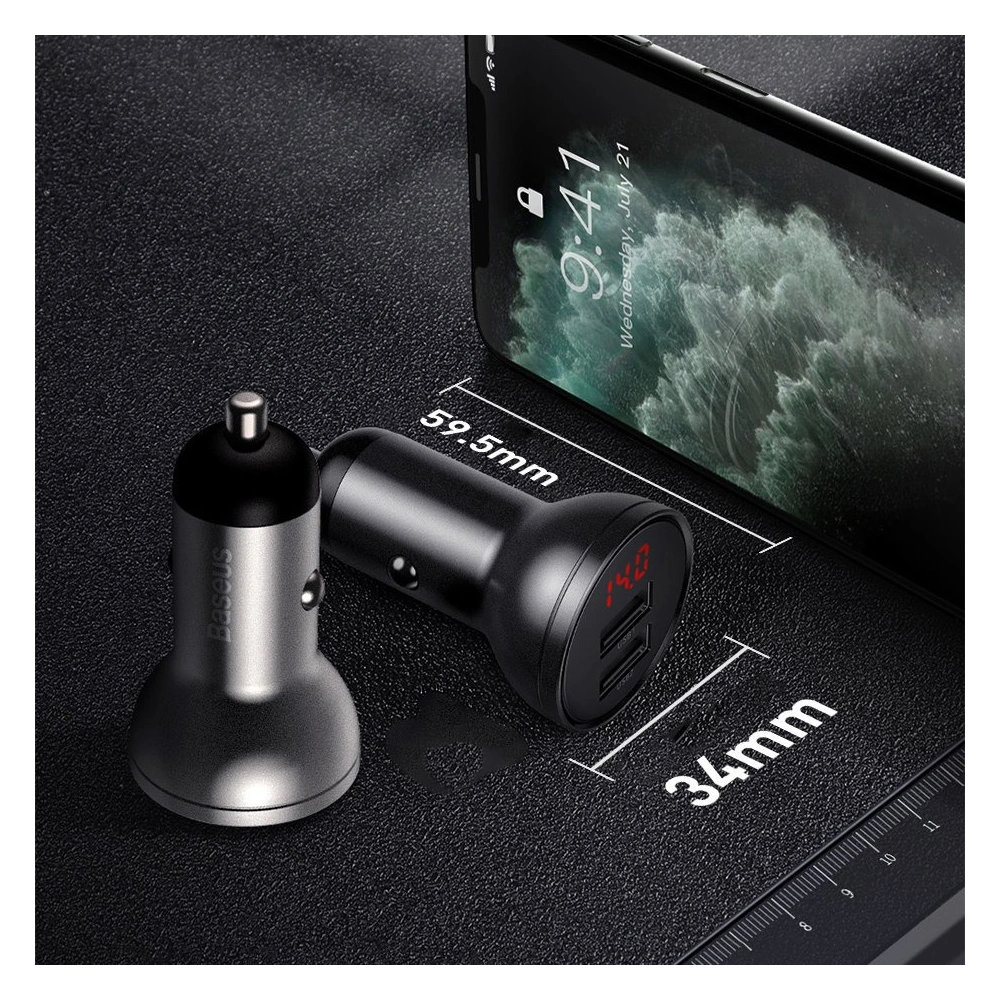 Hurtownia GSM - Nabíječka do auta Baseus 2x USB 4,8A 24W LCD stříbrná - BSU4128 - {ean13} - Hurt