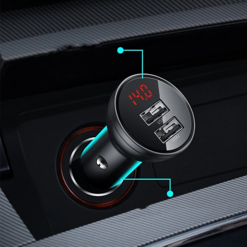 Ładowarka samochodowa Baseus 2x USB 4,8A 24W LCD srebrny