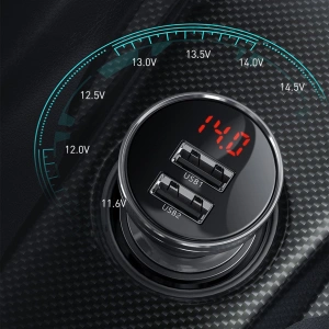 Ładowarka samochodowa Baseus 2x USB 4,8A 24W LCD srebrny