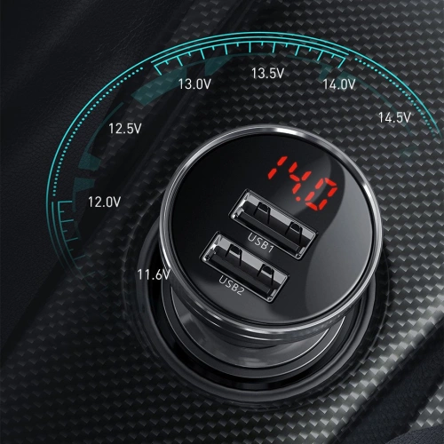 Ładowarka samochodowa Baseus 2x USB 4,8A 24W LCD srebrny