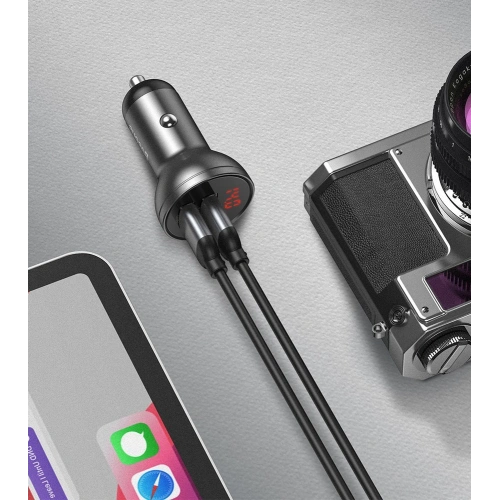 Ładowarka samochodowa Baseus 2x USB 4,8A 24W LCD srebrny