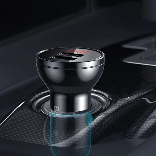 Ładowarka samochodowa Baseus 2x USB 4,8A 24W LCD srebrny