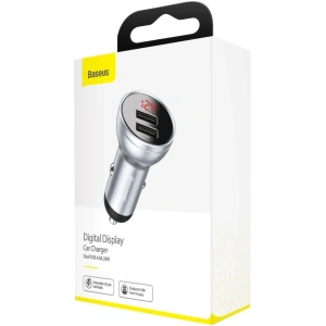 Ładowarka samochodowa Baseus 2x USB 4,8A 24W LCD srebrny