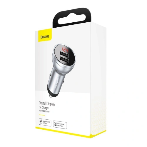Ładowarka samochodowa Baseus 2x USB 4,8A 24W LCD srebrny