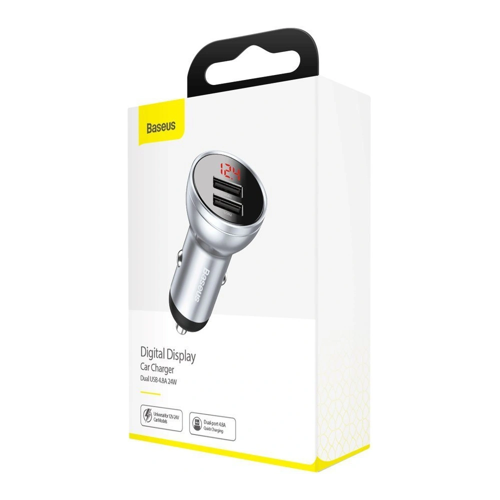 Hurtownia GSM - Nabíječka do auta Baseus 2x USB 4,8A 24W LCD stříbrná - BSU4128 - {ean13} - Hurt