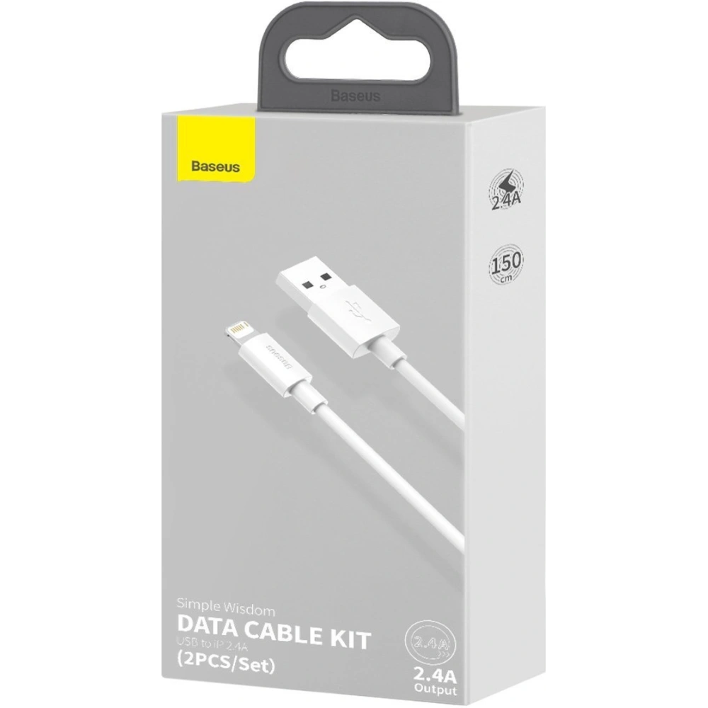 Hurtownia GSM - Kabel Baseus Simple Wisdom USB-A/Lightning 2.4A, 1.5m (weiß) [2 PACK] - BSU4140 - {ean13} - Hurt