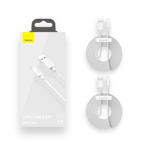 Kabel Baseus Simple Wisdom USB-A/Lightning 2.4A, 1.5m (biały) [2 PACK]