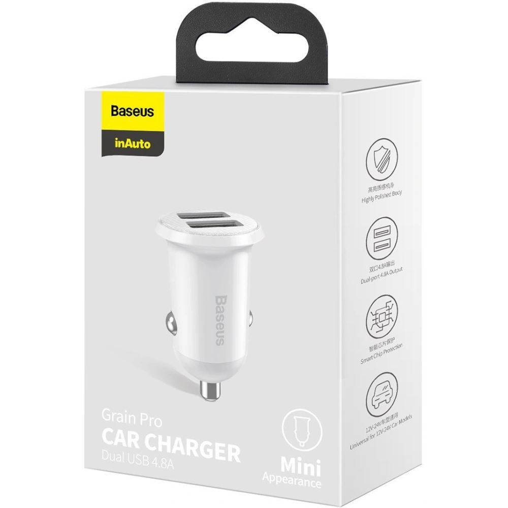 Hurtownia GSM - Autós töltő Baseus Grain Pro 2x USB-A 4.8A (fehér) - BSU4145 - {ean13} - Hurt