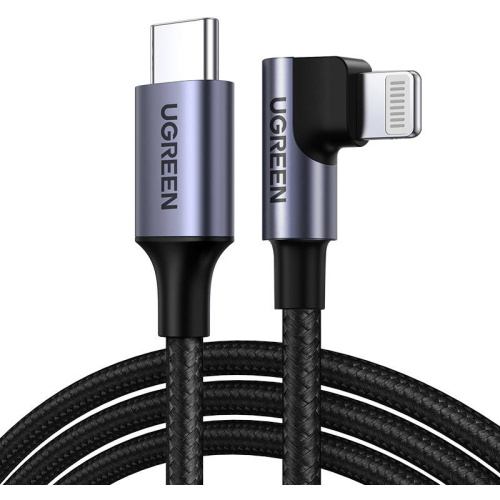 Ugreen Distributor - 6957303867639 - UGR1603 - UGREEN US305 Lightning/USB-C Angle Cable PD 3A 1m (black) - B2B homescreen