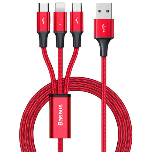 Baseus Distributor - 6953156209800 - BSU4158 - Baseus Rapid Series 3in1 USB-A/USB-C - Lightning - microUSB Cable 1.2m (red) - B2B homescreen
